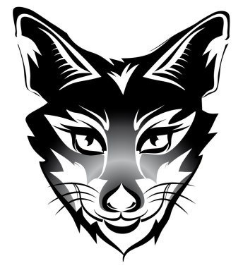 Tilki kafası, dövme, marka, siyah, beyaz arka plan üzerinde izole