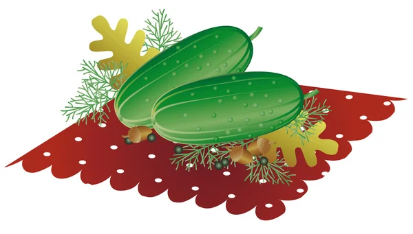 Conjunto de pepinos maduros. diseño de estilo de vida saludable o dieta. Set para pepinos en vinagre y pimienta, eneldo y hojas de roble. Ilustración vectorial . — Archivo Imágenes Vectoriales