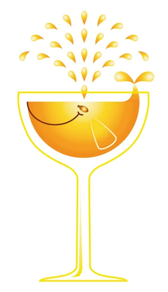 Citrus, orange flat, orange-Whale producerar fontän. glas med drinkar och cocktails. Juice — Stock vektor
