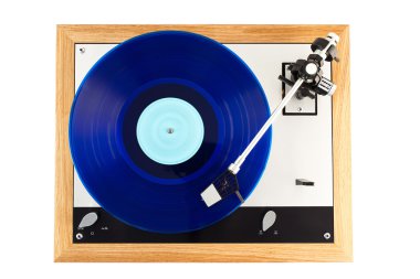 Vintage turntable in action top view clipart