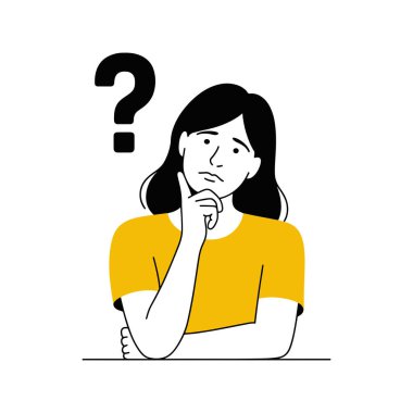 Soru İşaretli Dalgın Kadın Şüpheli Düşünce Resmini Sembolize Ediyor