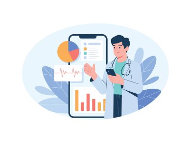 Doktor, sağlık analizi ve hasta yönetimi için mobil uygulama kullanıyor