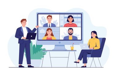 Sanal Ekip Toplantısı İşbirliği ve İletişim Teknolojisi Illustration Business Concept