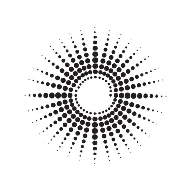 Beyaz zemin üzerinde gradyan siyah noktalar olan soyut dairesel yarım ton deseni