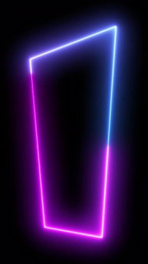 Hareket eden ve değişen parlak pembe ve mor neon geometrik bir çerçeve içeren dinamik bir dikey döngü, moda ve canlı içerik için harika.