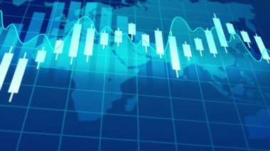 Borsa analizinde sunumlar için mükemmel detaylı şebeke çizgileri olan bir finans şamdanı grafiği..