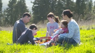 Doğada piknik dışarı dört çocuklu bir aile