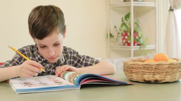 Маленький хлопчик робить домашнє завдання — стокове відео