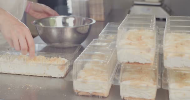 Baker espolvorea galletas se desmorona — Vídeos de Stock