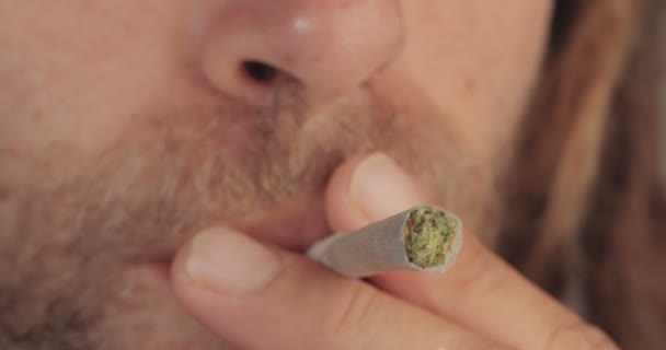 Man smoking a joint of medicinal marijuana — Stock Video