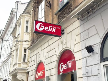 Ljubljana, Slovenia - October 10, 2025: Felix bookstore sign prominently displayed on building facade, highlighting urban architecture and inviting atmosphere