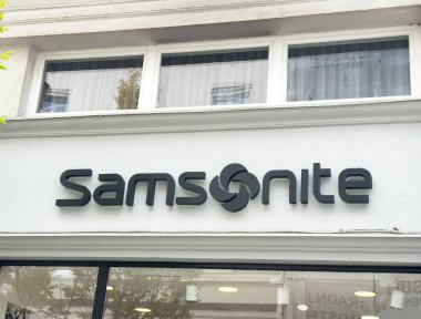 Ljubljana, Slovenia - October 10, 2025: Samsonite storefront features recognizable logo and sleek design, attracting customers seeking premium travel luggage solutions