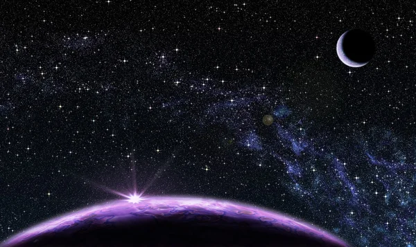 Fioletowy planety z satelity — Zdjęcie stockowe