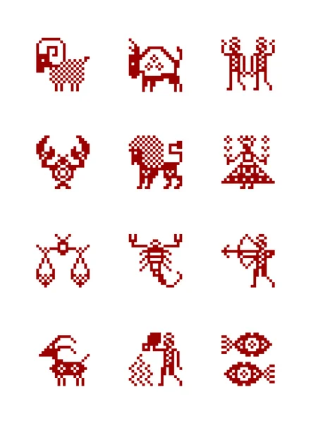 Dierenriem symbool pictogrammen in stijl van Noord Russische patroon. — Stockvector