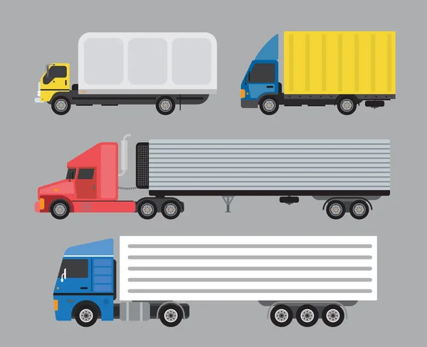 Trucks in. Sidovy. Godstransporter. Platt stilikoner och illustration. — Stock vektor