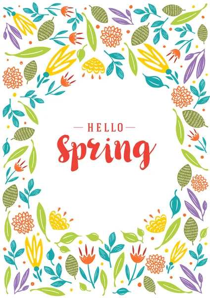 Hello spring greeting card. Boho style. — Stock Vector