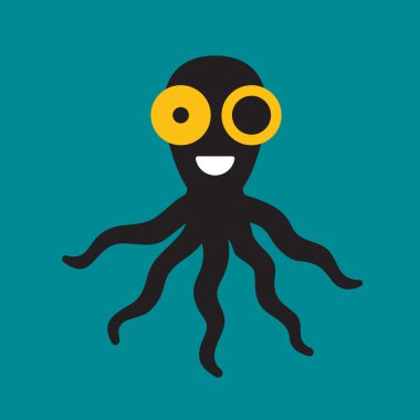 Yeşil arka plan üzerinde bir çizgi film ahtapot silüeti. Simge deniz hayvan. Şirket için logo tasarımı