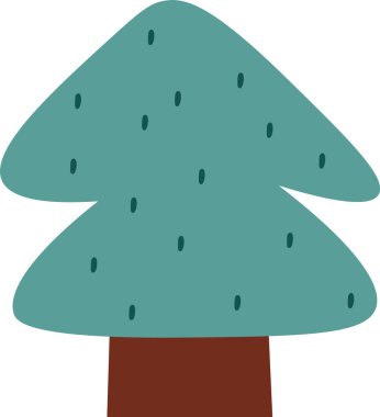 Üçgen şekilli ve noktalı desenli stilize bir çam ağacı. Ağaç kahverengi bir gövdeye ve yuvarlak yeşil yapraklara sahiptir. Çizgi film vektör illüstrasyonu.