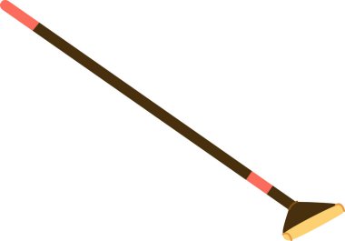 A long-handled curling mop with a triangular head in a clean, modern style. The mop features a sleek design with a smooth handle and angled cleaning surface. Cartoon vector illustration.