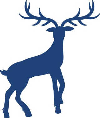 A deer silhouette with large antlers in a clean vector style. The graceful animal stands poised, showcasing its majestic horns. Cartoon vector illustration.