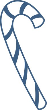 A candy cane with bold stripes in a clean vector style. The image shows a curved confectionery stick with alternating patterns. Cartoon vector illustration.