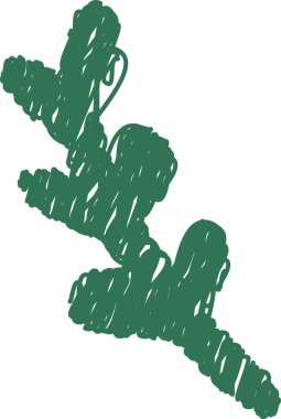 A pine branch depicted in a chalk art style with textured lines. The illustration portrays a coniferous twig using sketch-like strokes. Cartoon vector illustration.