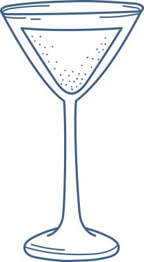 A cocktail glass with a dotted pattern drawn in a clean line style. The illustration depicts a martini glass with simple contours and minimal details. Cartoon vector illustration.