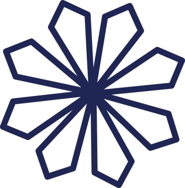 Keskin, açısal taç yaprakları temiz bir sanat tarzında geometrik bir çiçek. Yapraklar merkezden yayılan simetrik bir desen oluşturuyor. Çizgi film vektör illüstrasyonu.