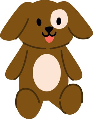 Yumuşak kulaklı ve çizgi film tarzında yuvarlak göbekli sevimli bir köpek yavrusu. Resimde mutlu bir ifadesi ve basit çizgileri olan oyuncu bir köpek gösteriliyor. Çizgi film vektör illüstrasyonu.