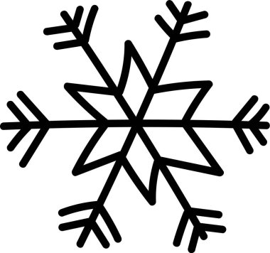Keskin çizgileri ve kalın çizgili simetrik dalları olan geometrik bir kar tanesi. Tasarım, yayılan kolları ile merkezi bir yıldız şeklini içerir. Çizgi film vektör illüstrasyonu.
