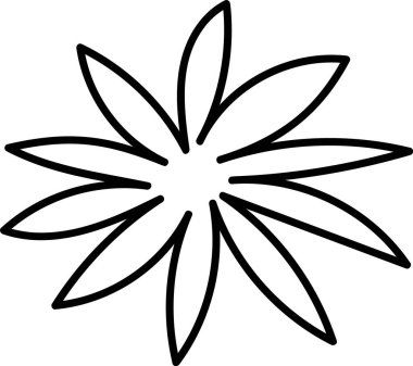 Eskiz tarzında uzatılmış taç yaprakları olan stilize bir kar tanesi. Soyut tasarım, yıldız benzeri şekiller oluşturan simetrik çizgiler içerir. Çizgi film vektör illüstrasyonu.