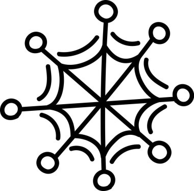 Daire şeklinde düğümleri ve kalın çizgi şeklinde doğrusal bağlantıları olan Geometrik kar tanesi. Simetrik desen yıldızımsı bir şekil oluşturan yayılan çizgiler ve eğriler içerir. Çizgi film vektör illüstrasyonu.