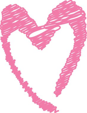 Yarım yamalak çizgiler çizilmiş bir kalp şekli. Resimde düz olmayan vuruşlarla elle çizilmiş bir görüntü yer alıyor. Çizgi film vektör illüstrasyonu.