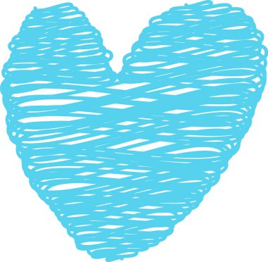 Yarım yamalak çizgiler çizilmiş bir kalp şekli. Çizimde karmaşık bir çizgi deseni kullanan dokulu bir kalp tasvir ediliyor. Çizgi film vektör illüstrasyonu.