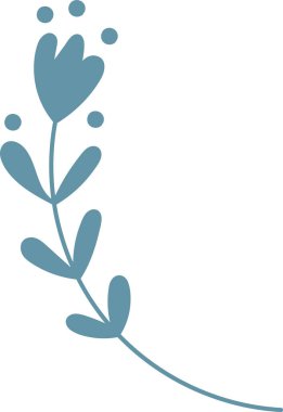 Yuvarlak yaprakları ve temiz çizim tarzında noktaları olan stilize bir çiçek dalı. Çizimde soyut yapraklar ve dairesel elementlerle süslenmiş kavisli bir kök tasvir ediliyor. Çizgi film vektör illüstrasyonu.