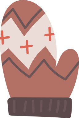 Düz bir şekilde zigzag ve çapraz desenli rahat bir eldiven. Eldivende geometrik tasarımlar ve tırtıklı bir manşet var. Çizgi film vektör illüstrasyonu.