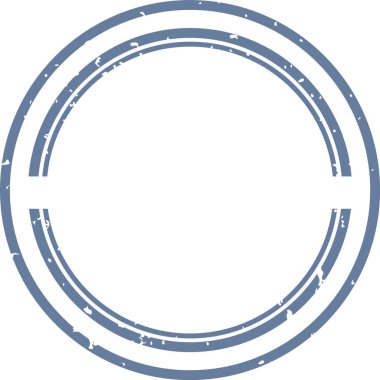 Daire şeklinde, grunge desenli ve çift yüzüklü bir pul çerçevesi. Sıkıntılı tasarım, boş bir merkezle klasik bir görünüm yaratıyor. Çizgi film vektör illüstrasyonu.