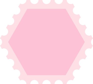 Çizgi film tarzında istiridye kenarlı altıgen şeklinde bir posta pulu. Pul, dokulu kenarlı geometrik bir forma sahip. Çizgi film vektör illüstrasyonu.