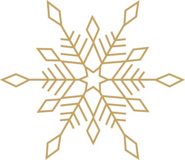 Keskin çizgileri ve simetrik şekilleri olan geometrik bir kar tanesi. Tasarım, yıldız benzeri bir yapı oluşturan karmaşık dallara sahiptir. Çizgi film vektör illüstrasyonu.