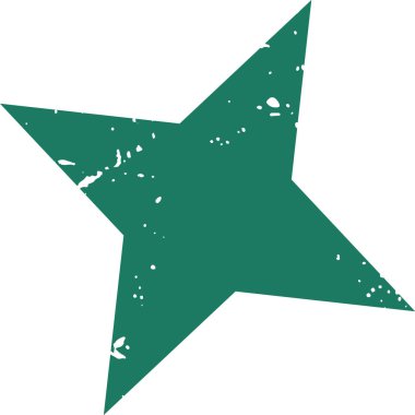 Dağınık bir dokusu ve sıkıntılı kenarları olan bir yıldız. Tasarımda pürüzlü, pürüzlü yüzeyler ve yıpranmış bir görünüş var. Çizgi film vektör illüstrasyonu.