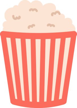 Düz çizgili patlamış mısır kovası. Basit bir çizimle çizilmiş patlamış mısırla dolu bir kap. Çizgi film vektör illüstrasyonu.