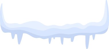 Buz sarkıtları pürüzsüz, karlı bir kenardan sarkan temiz bir vektör tarzında. Keskin buz oluşumları yumuşak bir kar tabakasının altında sallanıyor. Çizgi film vektör illüstrasyonu.