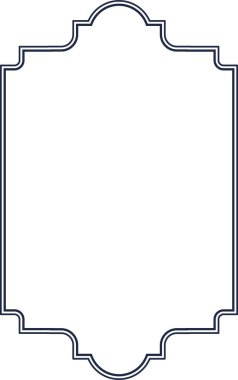 Çift çizgili kenarlı, deniz taraklı, düz çizgili, dikdörtgen bir çerçeve. Dekoratif çentikleri ve pürüzsüz hatları olan zarif bir etiket kenarı. Çizgi film vektör illüstrasyonu