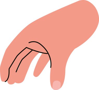 Basit bir çizim tarzında parmakları hafifçe kıvrılmış bir el. Resimde insan elinin minimalist bir tasviri gösteriliyor. Çizgi film vektör illüstrasyonu.