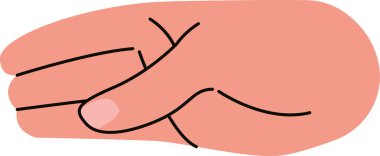 Parmakları düz ve cesur bir şekilde çaprazlanmış bir el. Resimde basit çizgiler kullanılarak yapılan sembolik bir jest tasvir ediliyor. Çizgi film vektör illüstrasyonu.