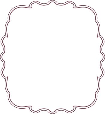 Temiz çizgi sanatında çift hatları olan kareli bir çerçeve. Süslü dalgalı kenar düz bir dokunuşla çizilmiş boş bir etiket şekli oluşturuyor. Çizgi film vektör illüstrasyonu