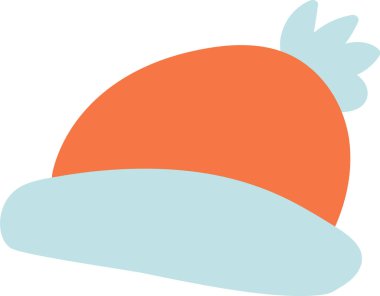 Düz bir ponpon şapkası olan rahat bir kış şapkası. Resimde kabarık bluzlu sıcak bir bere tasvir ediliyor. Çizgi film vektör illüstrasyonu.