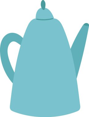 Yuvarlak gövdeli bir çaydanlık ve düz bir şekilde kıvrımlı bir çıkıntı. Çaydanlığın sapı pürüzsüz ve sivri uçlu. Çizgi film vektör illüstrasyonu.