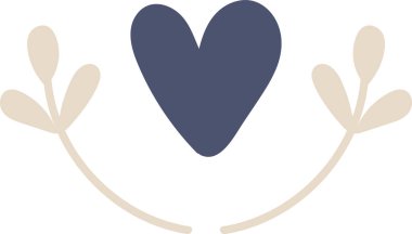 Temiz bir vektör tarzında iki kıvrımlı dalla çevrili stilize bir kalp. Dalların kalp şekline doğru uzanan basit yaprakları var. Çizgi film vektör illüstrasyonu.