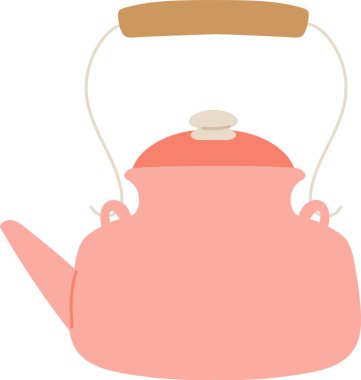 Düz vektör tarzında ahşap saplı klasik bir çaydanlık. Resimde, pürüzsüz ve basit görünümlü klasik bir çaydanlık tasarımı yer alıyor. Çizgi film vektör illüstrasyonu.